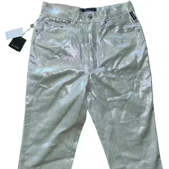 Versace NWT Authentic Jeans Couture Metallic Silver Pants - Picture 4 of 12